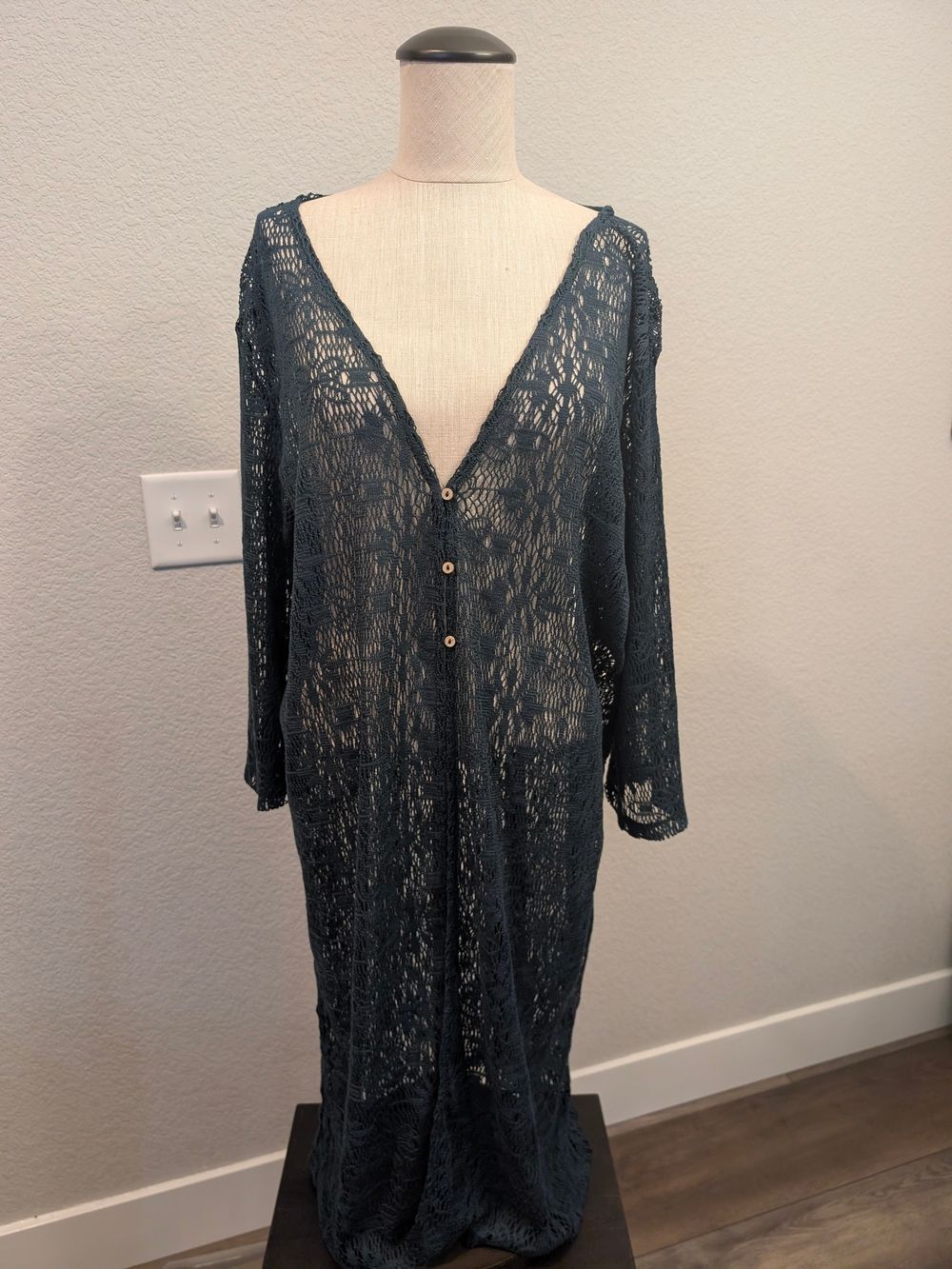 NWT Maurices Lace Long Cardigan in Dark Green Size XL